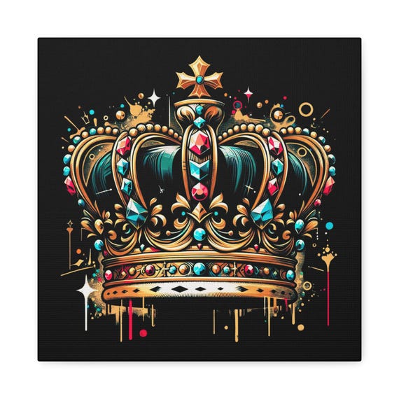 King's Crown Graffiti Canvas Art: Modern Man Cave Decor