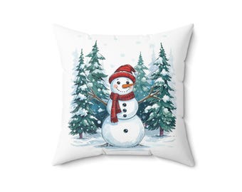 Snowman Pillow, Festive Holiday Decor, 16x16 Polyester