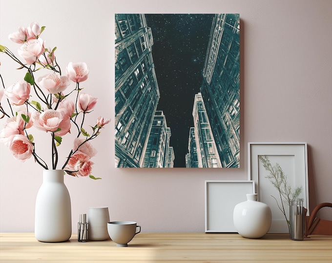 City Skyline Night Sky Matte Canvas | Stretched Wall Art