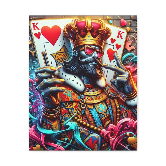 King of Hearts Canvas Wall Art: Colorful Abstract Decor (16x20)