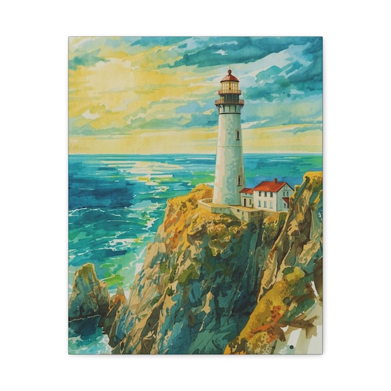 Lighthouse Canvas Wall Art: Coastal Nautical Home Decor (16x20)