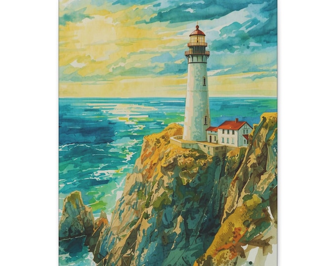 Lighthouse Canvas Wall Art: Coastal Nautical Home Decor (16x20)
