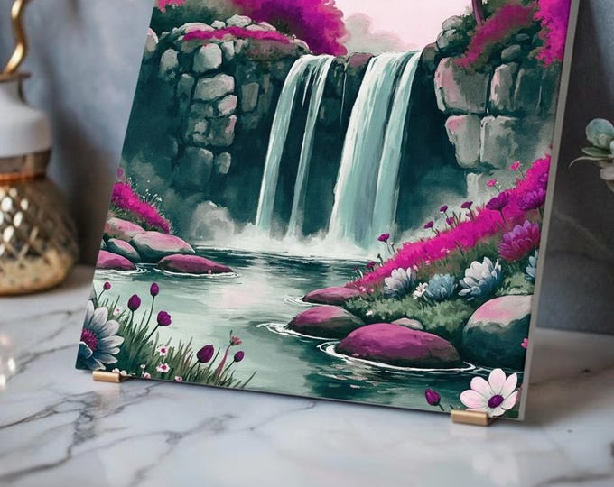Magenta Meadow Acrylic Print | Pink Waterfall Floral Landscape Home Accent
