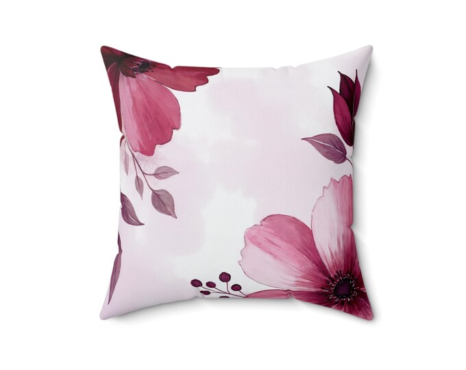 Burgundy Floral Spun Polyester Square Pillow