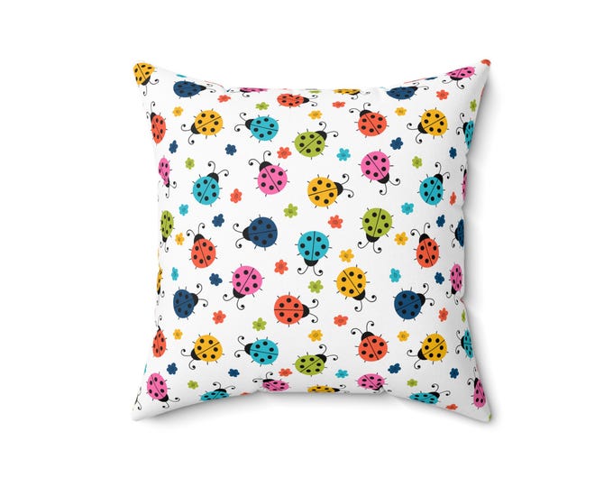 Colorful Ladybug Pattern Pillow | Whimsical Insect Accent (16x16)