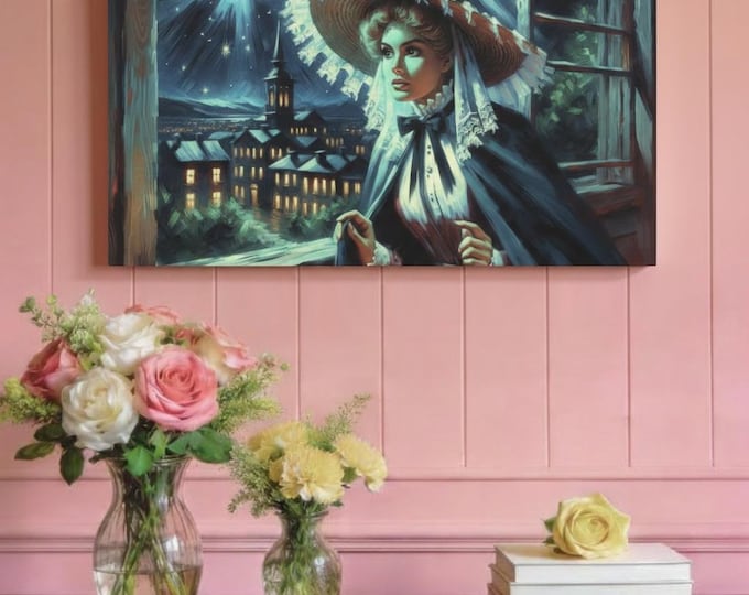 Sister Poppins Canvas Wall Art: Retro Oil Painting Style (30x15)