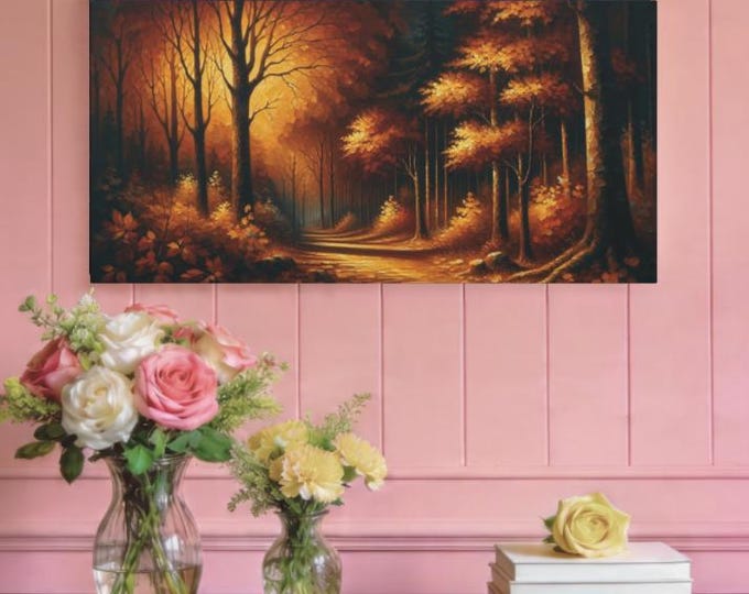 Autumn Forest Canvas Wall Art: Cozy Home Decor (30x15)
