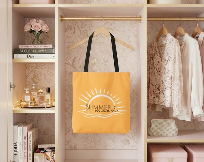 Summer Mood sun graphic Tote Bag | yellow beach vibes, ocean wave design