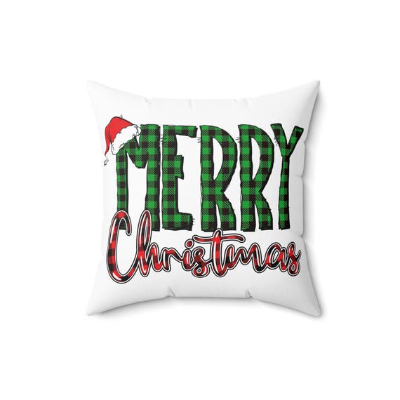 Merry Christmas Plaid Throw Pillow: Holiday Home Decor (16x16)