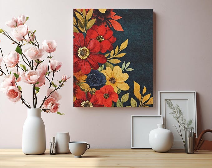 Floral Canvas Wall Art, Bohemian Decor, Vibrant Flower (16x20)
