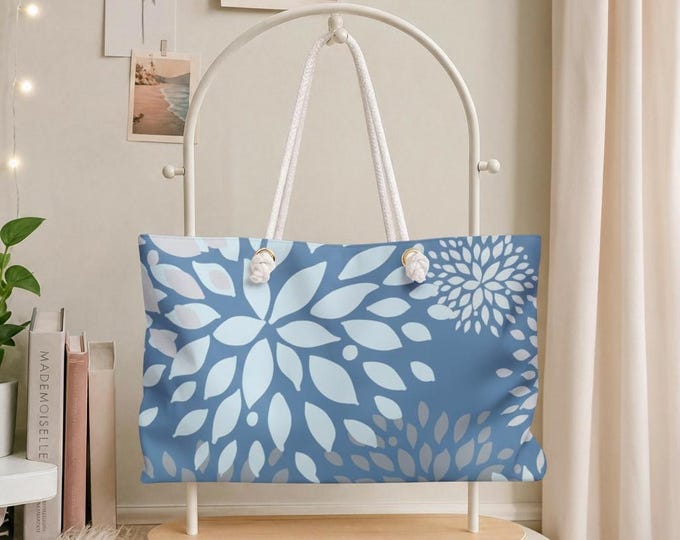Dahlia Burst Weekender Bag | Blue Floral Travel Tote