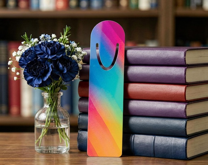 Rainbow Gradient Bookmark | Brushed Metal Monogram U Cutout