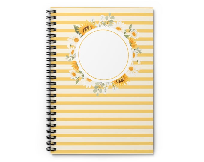 Sunflower Wreath Striped Notebook Spiral Notebook | Ruled