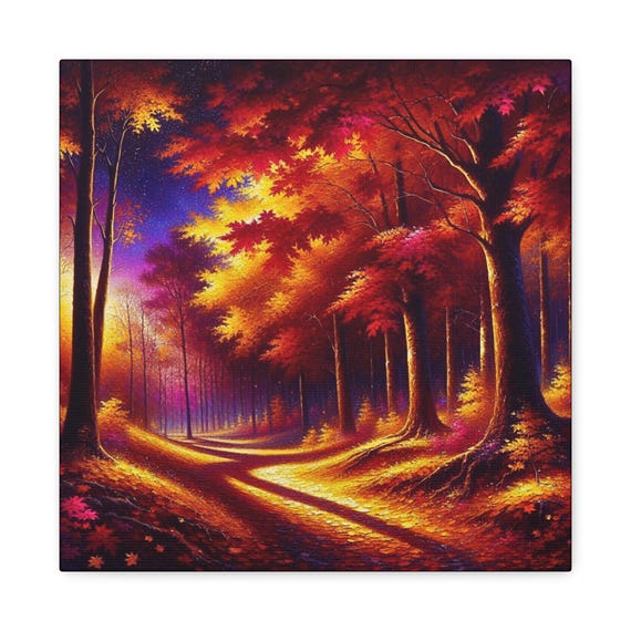 Autumn Forest Canvas Wall Art: Colorful Fall Nature Decor (14x14)