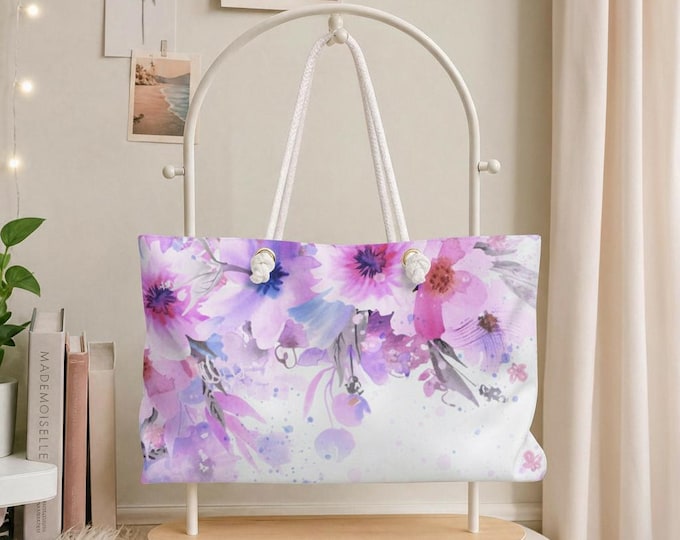 Garden Glitz Weekender Bag | Pink Watercolor Floral Travel Tote
