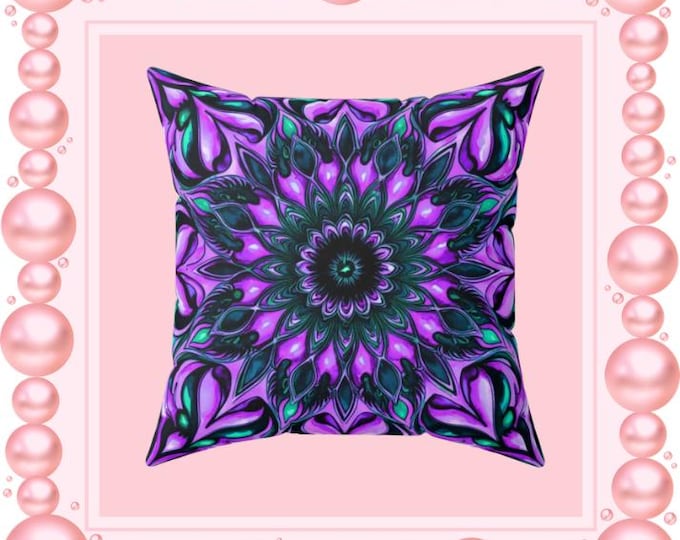 Orchid Mandala Throw Pillow: Boho Floral Home Decor