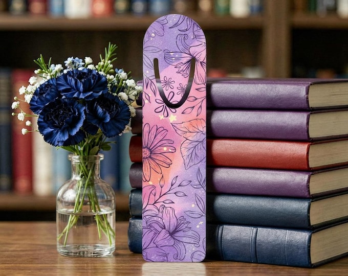 Hand-Drawn Floral Watercolor Bookmark | Purple Pink Flower Bookmark