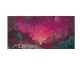 Magenta Moonlit Abstract Landscape Canvas Art
