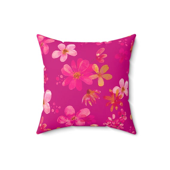 Raspberry Floral Pillow: Colorful Flower Accent Cushion, Spring Home Decor