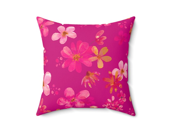 Raspberry Floral Pillow: Colorful Flower Accent Cushion, Spring Home Decor