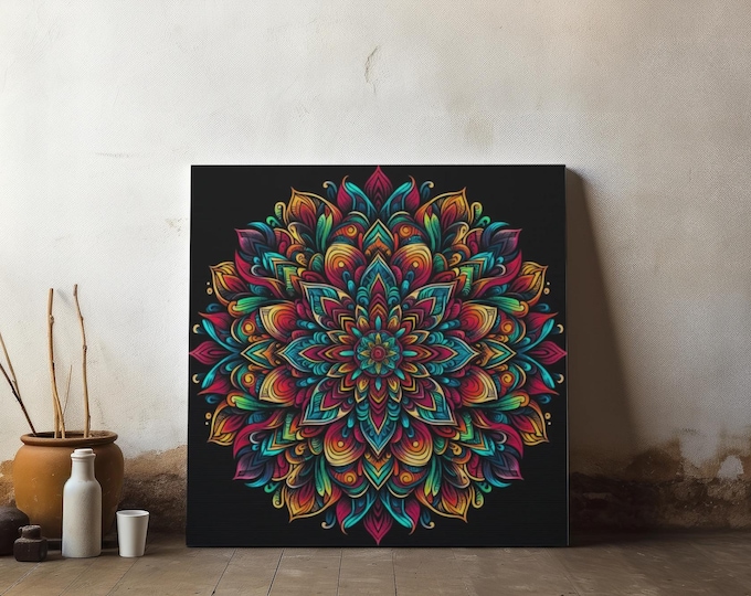 Teal & Orange Mandala Canvas Wall Art: Bohemian Home Decor