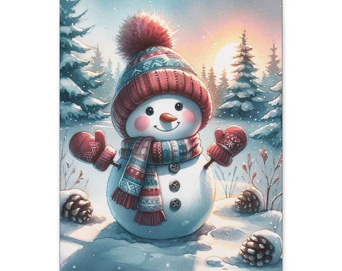 Snowman Selfie Canvas | Whimsical Winter Wall Art (16x20)