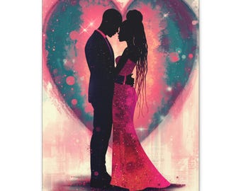 Heart Bound Intimacy Silhouette Abstract Matte Canvas Wall Artwork