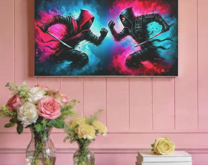Ninja Warriors Canvas Art: Colorful Martial Arts Home Decor (30x15)
