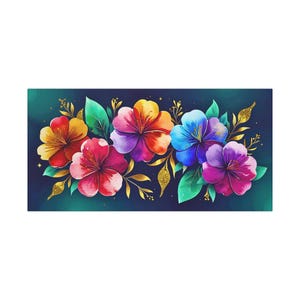 Hawaiian Flo-Five Floral Canvas Wall Artwork, Tropical Bathroom Decor, Wall Art for Home, Gift for Nature Lovers, Colorful Flower Canvas