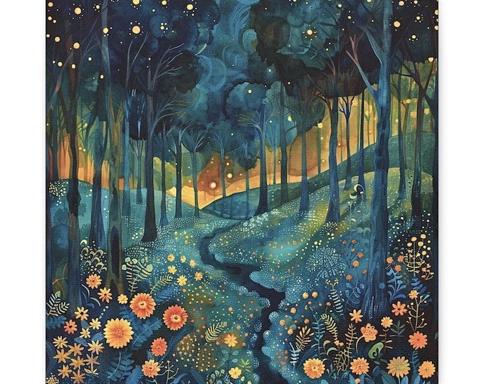 Enchanted Forest Night Abstract Landscape Canvas