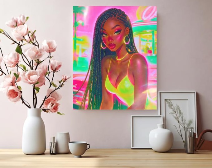 Velvet Vice Matte Canvas Artwork | Neon Summer Girl Inspired Home Decor
