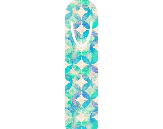 Teal Geometric Star Pattern Bookmark | Metal Corner Tab