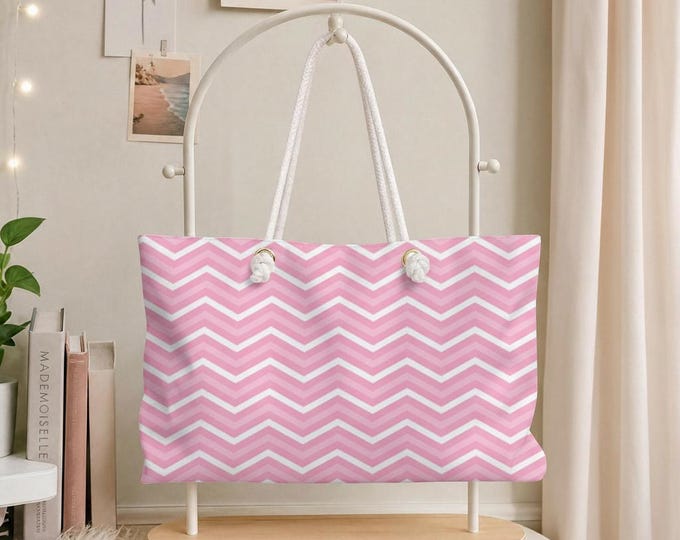 Catch Me in Pink Weekender Bag | Striped Zigzag Travel Tote