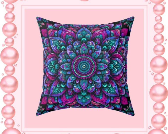 Bohemian Mandala Pillow: Spun Polyester Couch Cushion - 16x16