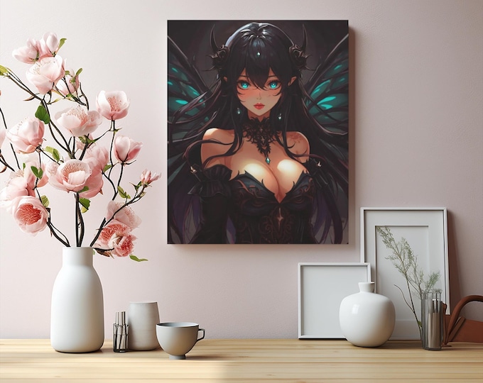 Dark Fairy Canvas Art: Gothic Wings of the Abyss - 16x20