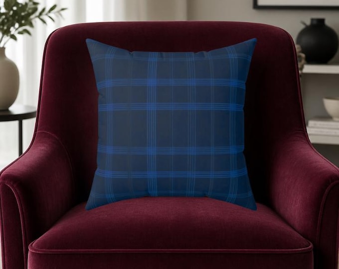Midnight Blue Plaid Pillow: Spun Polyester Accent Throw Pillow