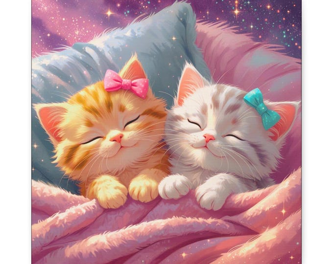 Good Night Kittens Canvas Wall Art: Cozy Cat Lover Decor (14x14 Canvas Only)