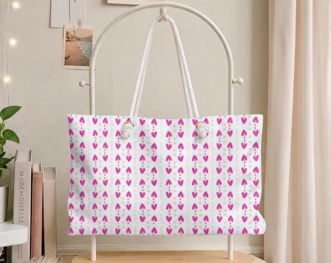 Pink Hearts Weekender Travel Tote Bag | Spun Polyester Beach Bag