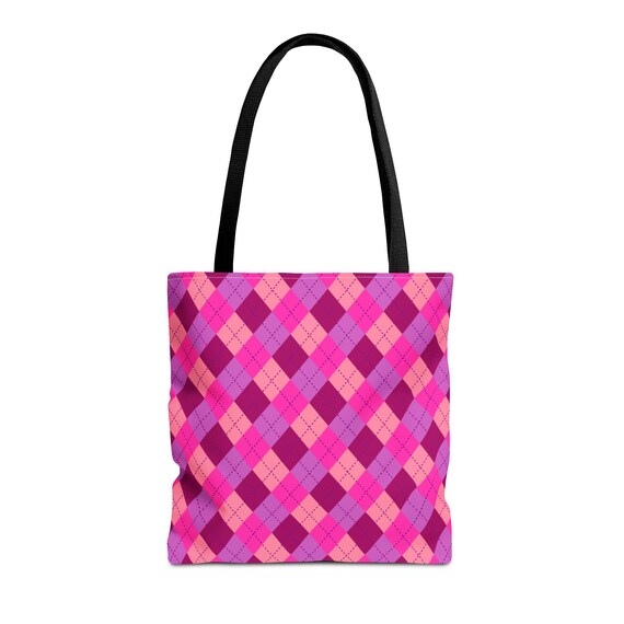 Bubblegum Pink Plaid Tote Bag: Stylish Polyester Shopper