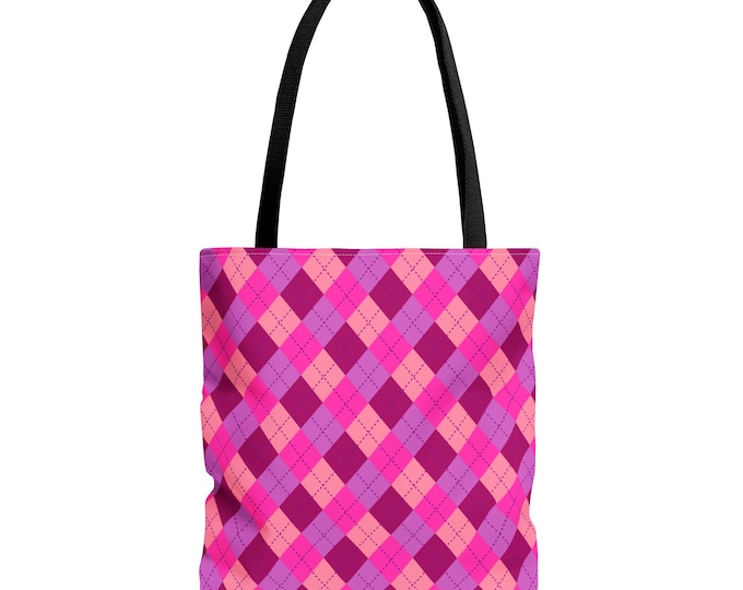 Bubblegum Pink Plaid Tote Bag: Stylish Polyester Shopper