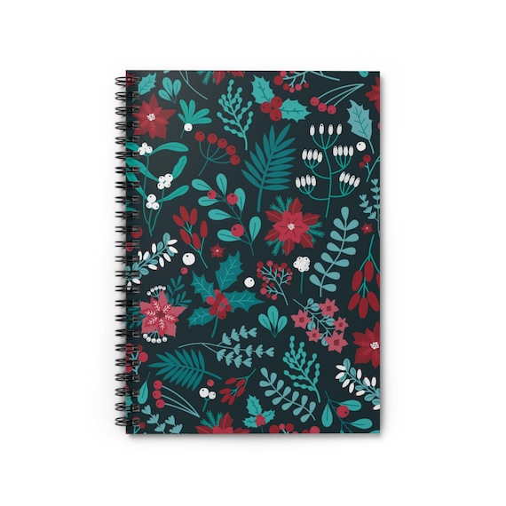 Teal Holly Floral Spiral Notebook - 118 Ruled Pages