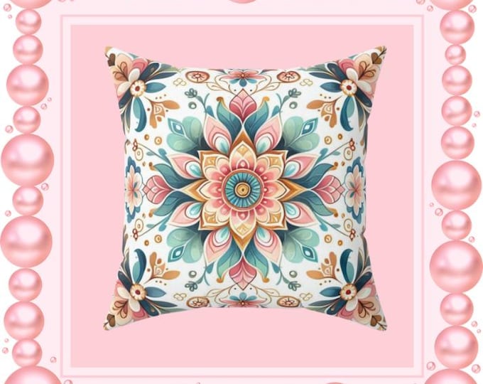 Blooming Mandala Pillow: Floral Throw Cushion, Modern Home Decor