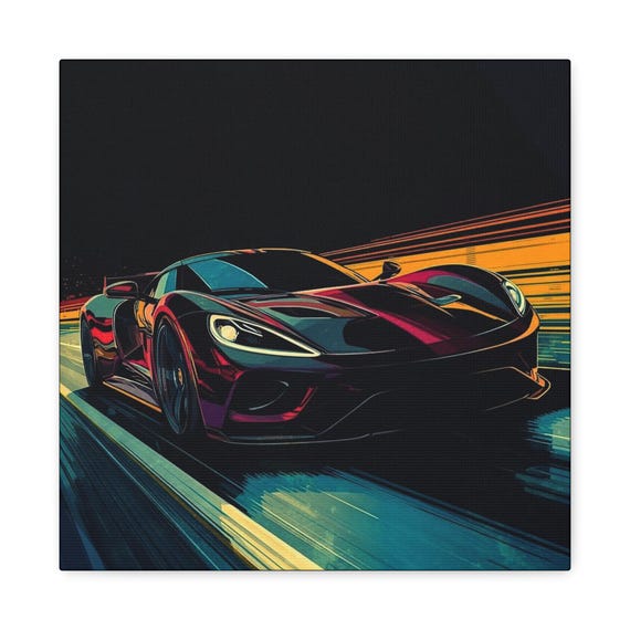 Racing Car Canvas Wall Art: Modern Automotive Garage Decor (14x14 Canvas)