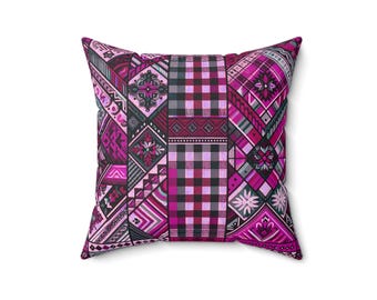 Smitten Ash Plaid Pillow: Boho Chic Spun Polyester Cushion