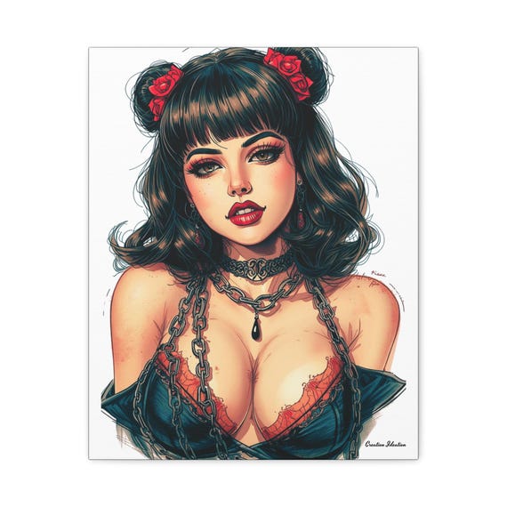 Gothic Glam Canvas Art: Roses, Chains, Punk Rock Style (16x20)