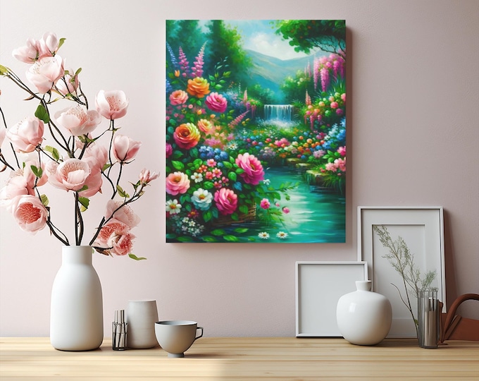 Sophisticated Interior Accent, Meadow Mirage Floral Canvas, Colorful Floral Decor, 16x20