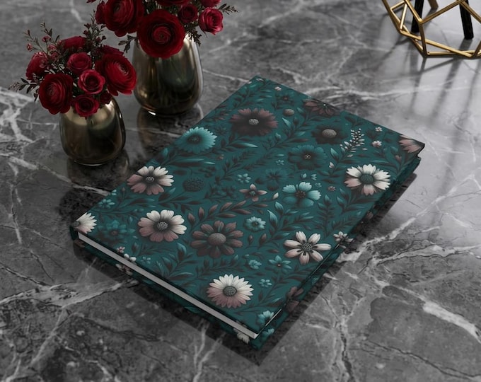 Mint Floral Hardcover Journal: Artistic Diary, Ruled Pages