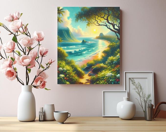 Turquoise Tides Canvas Wall Art: Tropical Beach Decor (16x20)