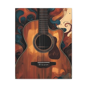 Whiskey Vibrations Acoustic Guitar Canvas Wall Artwork, Music Lover Decor, Vibrant Home Art, Artistic Gift for Musicians, Unique Wall Decor