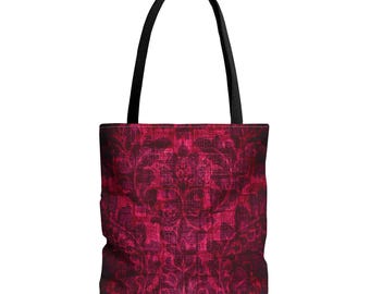 Crimson Damask Pattern Tote Bag | Red Gothic Floral